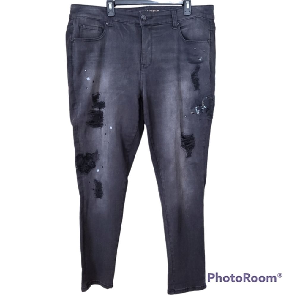 Melissa McCarthy Seven7 Size 20W Black Distressed Skinny Jeans Grunge Goth